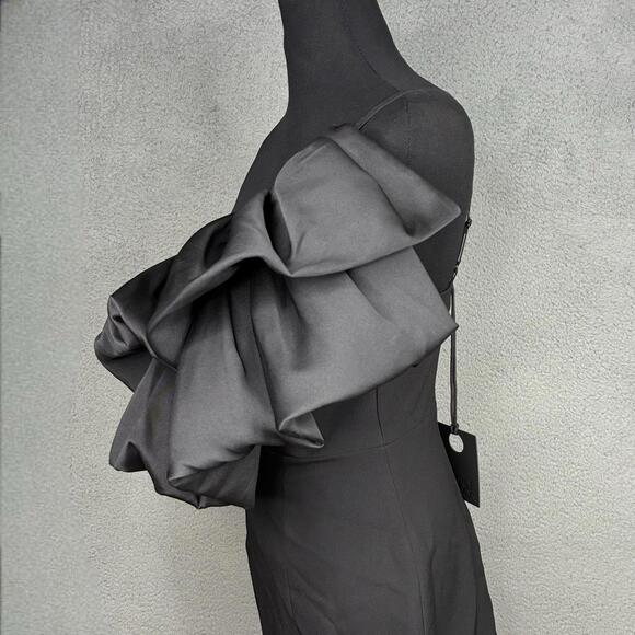 Solace London Finley Mini Dress Size 6 Black One Shoulder Ruffle Cocktail NWT - Picture 3 of 8